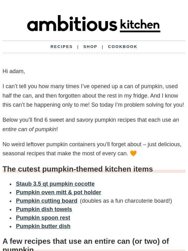 6 recipes that use exactly 1 can of pumpkin 🧡 email from Ambitious Kitchen
