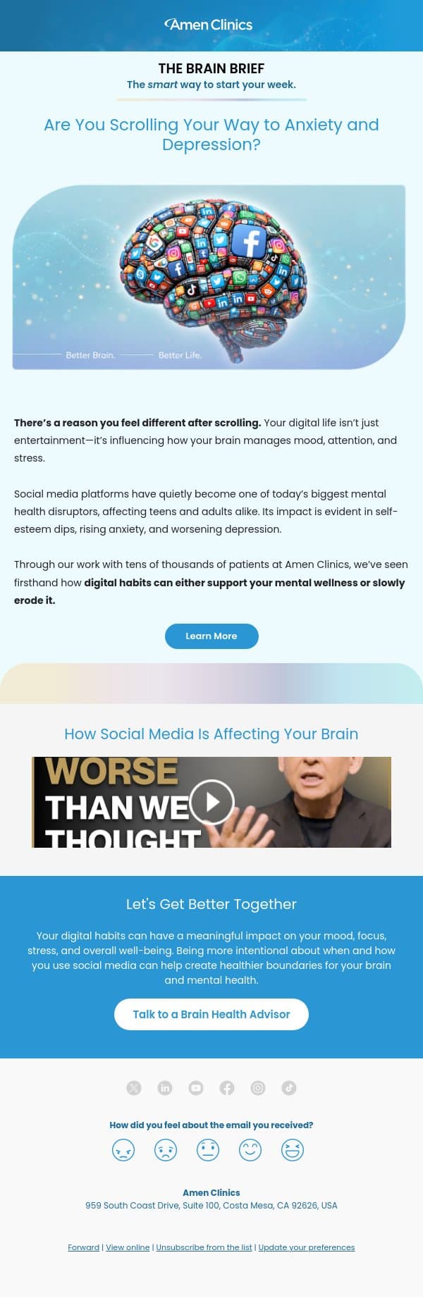 What Constant Scrolling is Really Doing to Your Mind email from Amen Clinics screenshot