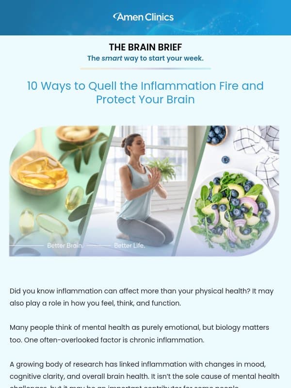What Chronic Inflammation Can Do to Your Brain email from Amen Clinics