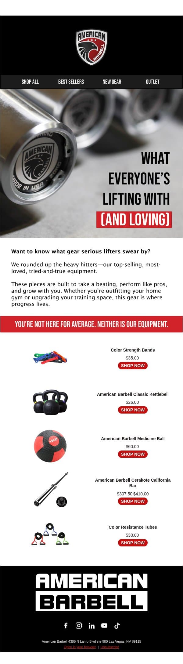 What everyone’s lifting with (and loving) 😍 email from American Barbell screenshot