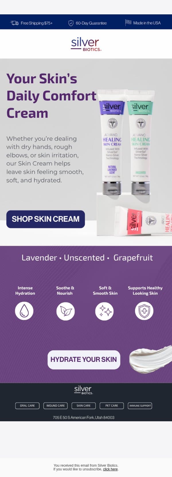 Your daily skin comfort starts heređź’§ email from American Biotech Labs screenshot