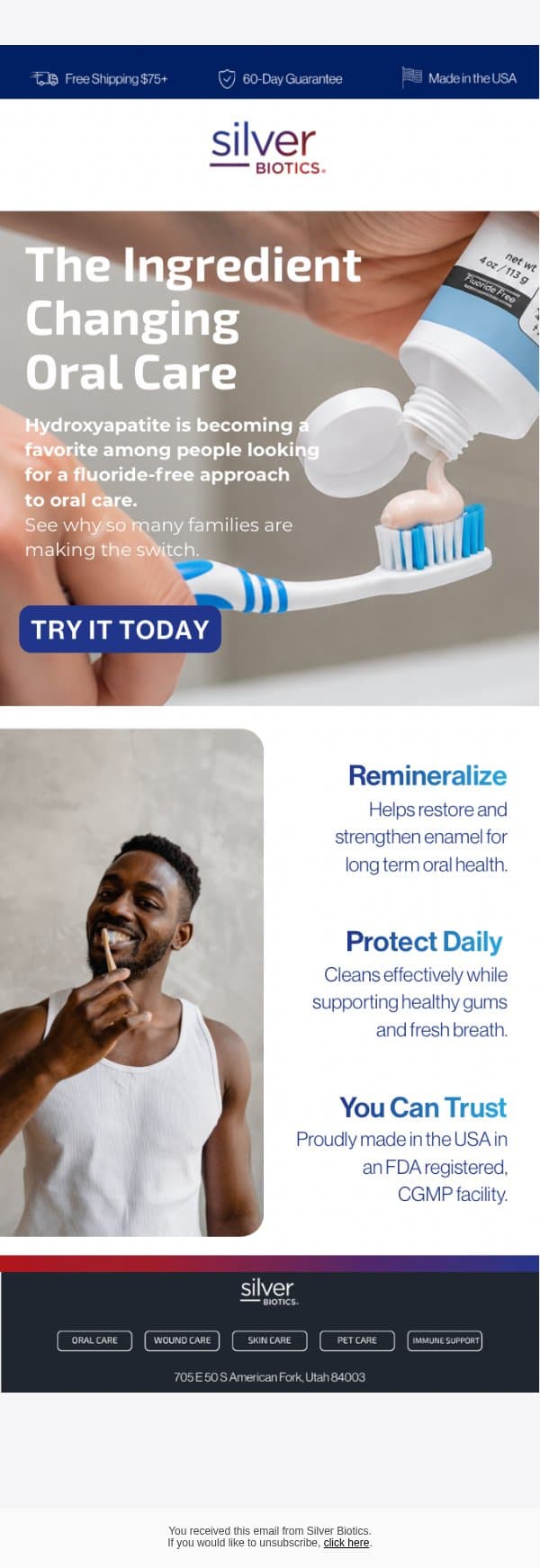 The game changing ingredient in oral care✨ email from American Biotech Labs screenshot