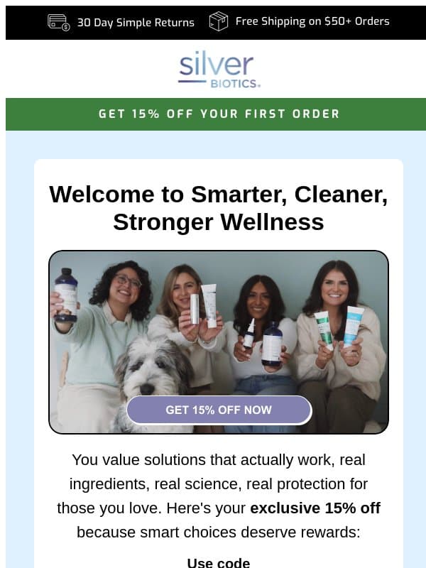 💜 Here’s 15% OFF Your First Silver Biotics Order email from American Biotech Labs