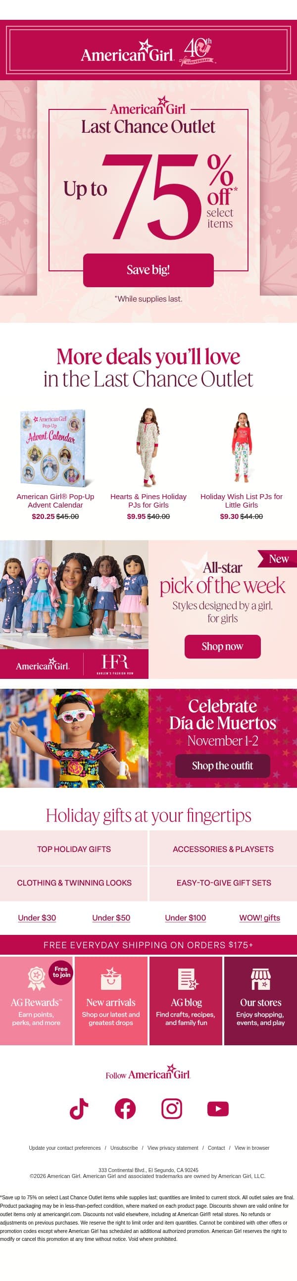 It’s not too late to save up to 75%, friend 💰 email from American Girl screenshot