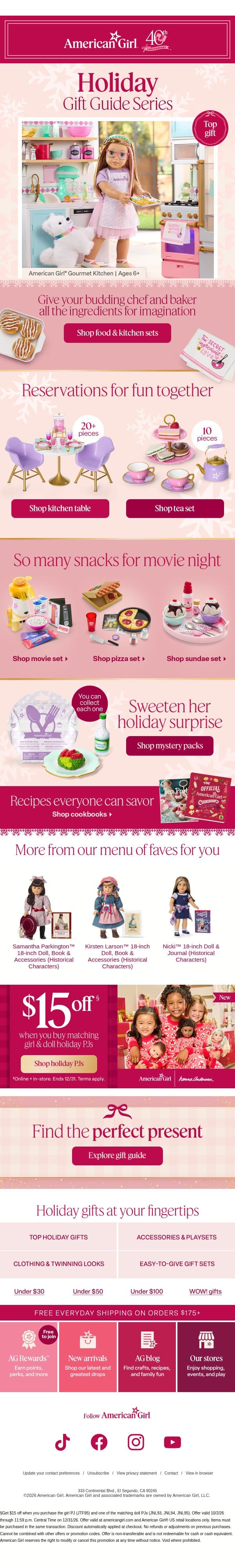 Find gourmet gifts for your food fan 👩🍳 email from American Girl screenshot
