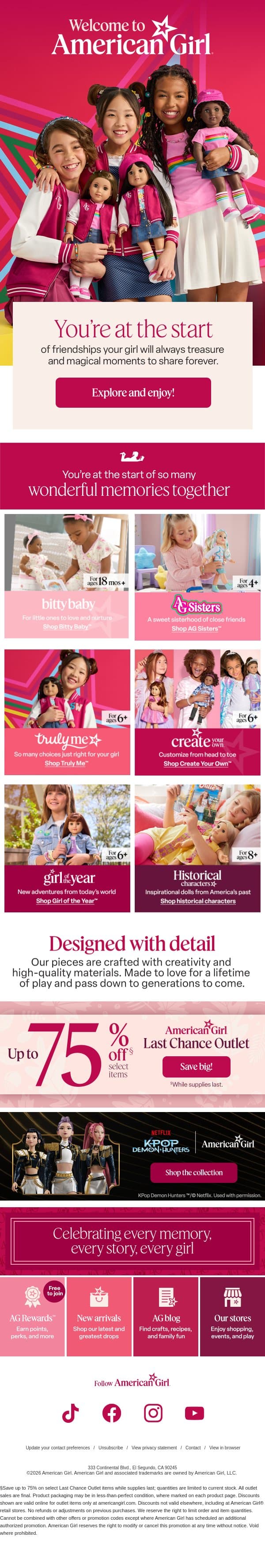 Hi ⭐️ Welcome to American Girl! email from American Girl screenshot