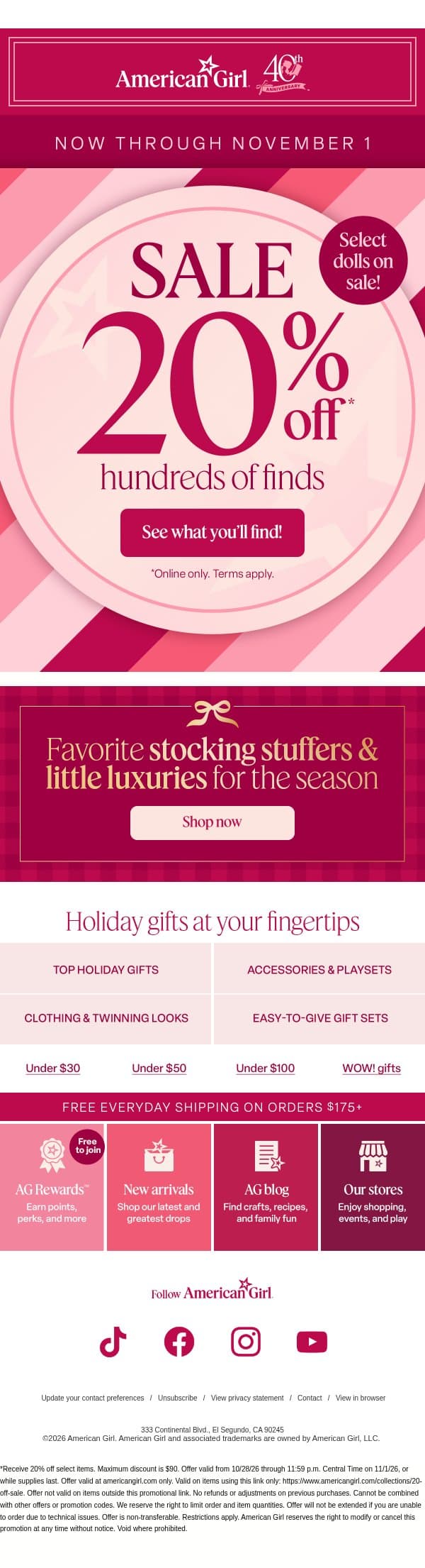 Hi friend—so many finds...now on sale! ✨ email from American Girl screenshot