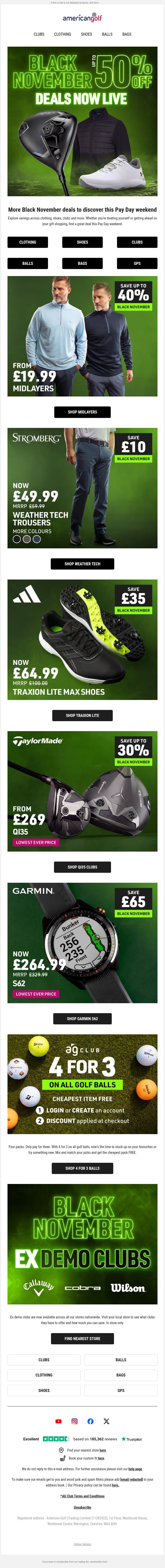⚫SAVE up to 50% OFF | Make Pay Day count email from American Golf screenshot