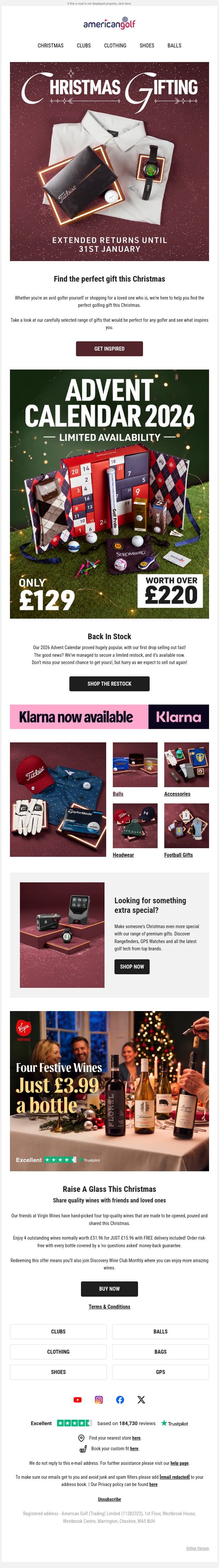 Find the perfect golf gift this Christmas ๐ email from American Golf screenshot