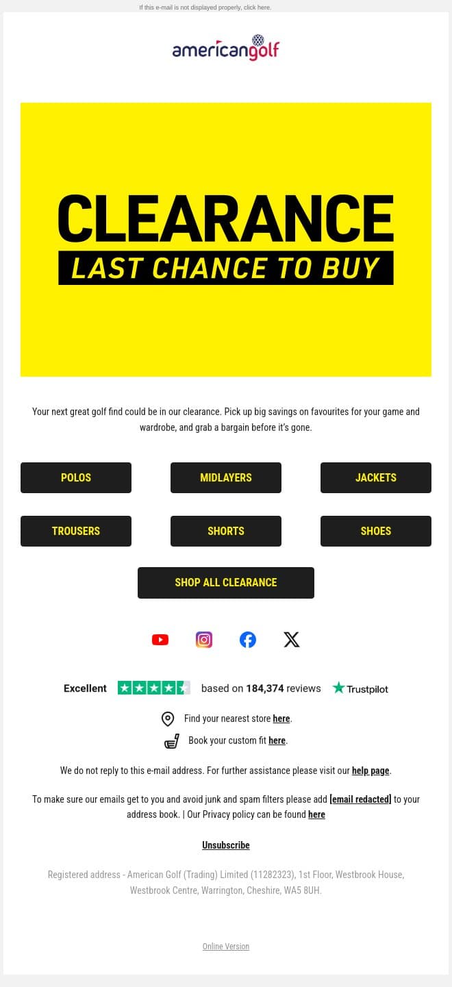 Your next bargain is in our clearance π email from American Golf screenshot