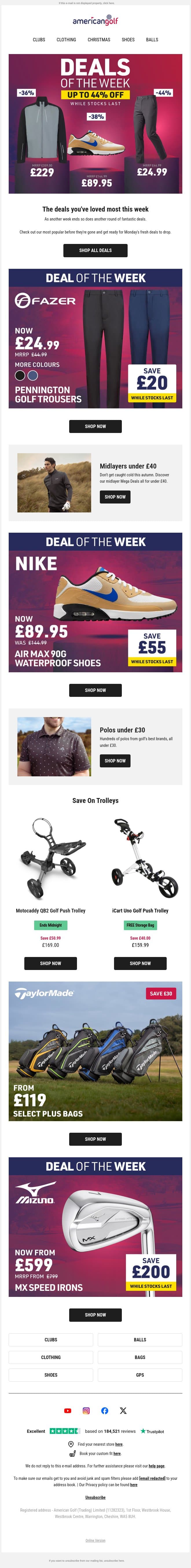 Catch this week's deals before they go 🏃♂️➡️ email from American Golf screenshot