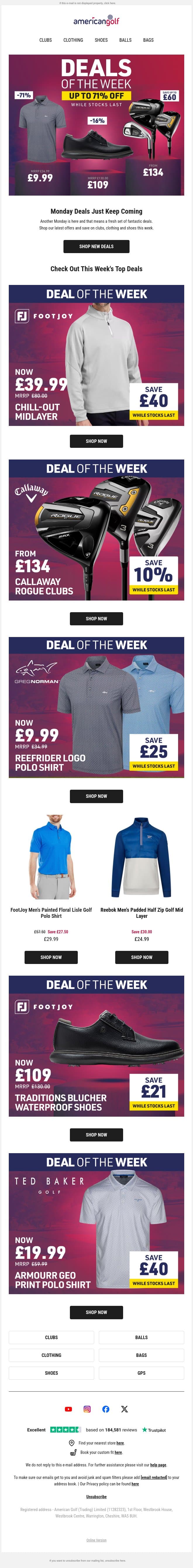 New Monday. New Deals. Let’s Go! email from American Golf screenshot