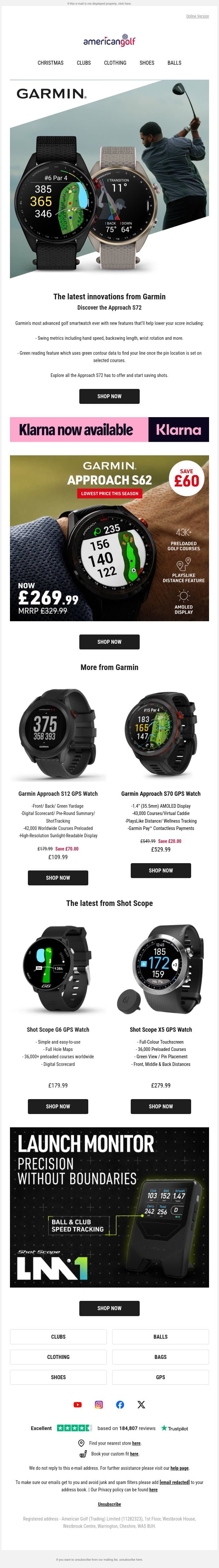Meet the New Garmin Approach S72 email from American Golf screenshot