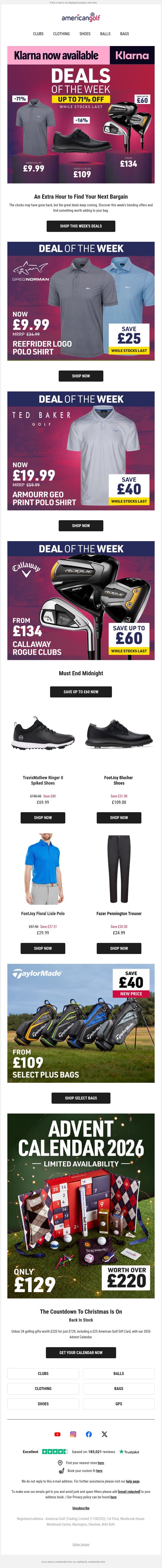 Which golf deals made the cut this week? ⛳ email from American Golf screenshot