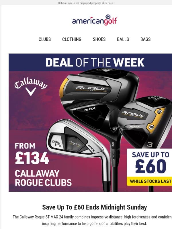 Up to £60 Off Rogue ST MAX – Ends Sunday email from American Golf