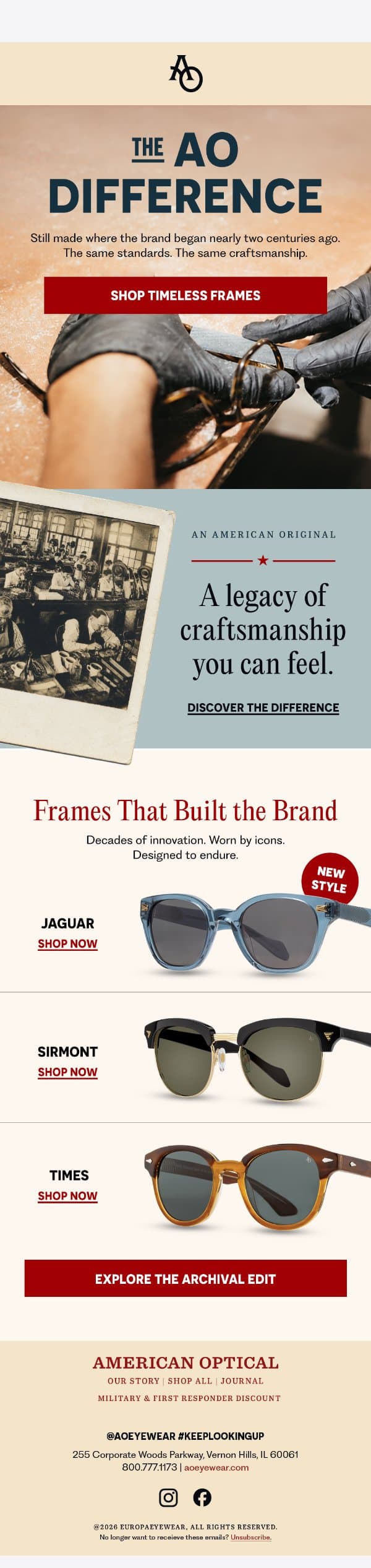What Makes AO Different email from American Optical screenshot