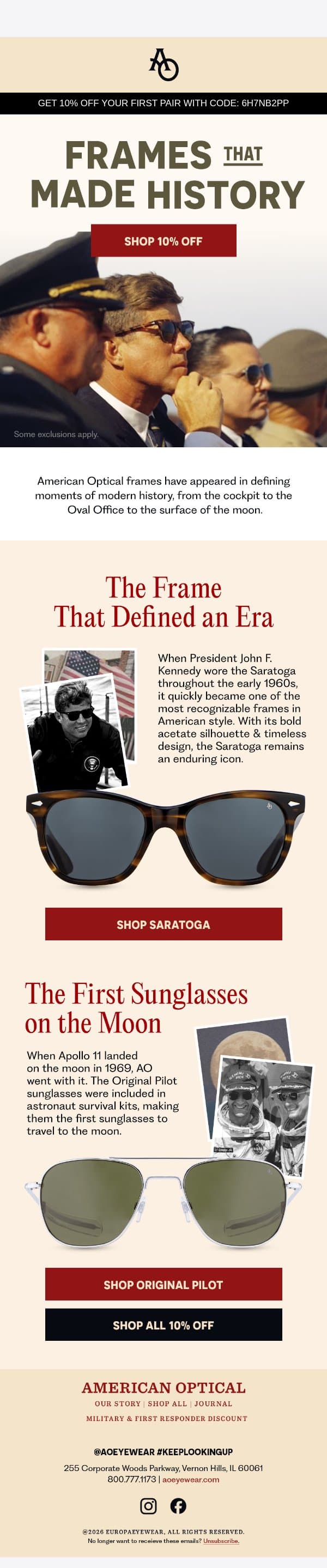 Take 10% Off AO Icons email from American Optical screenshot
