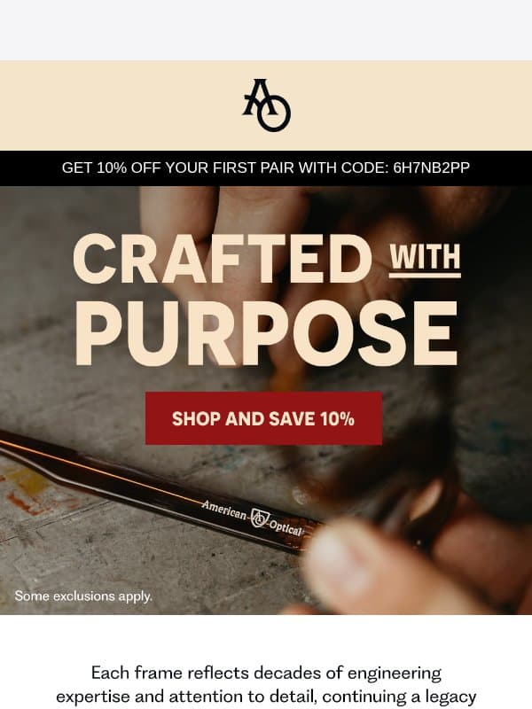 Your 10% Expires Tonight email from American Optical