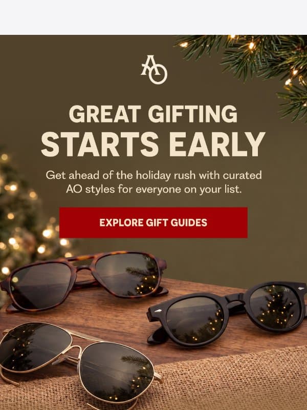 A Head Start On Gifting email from American Optical