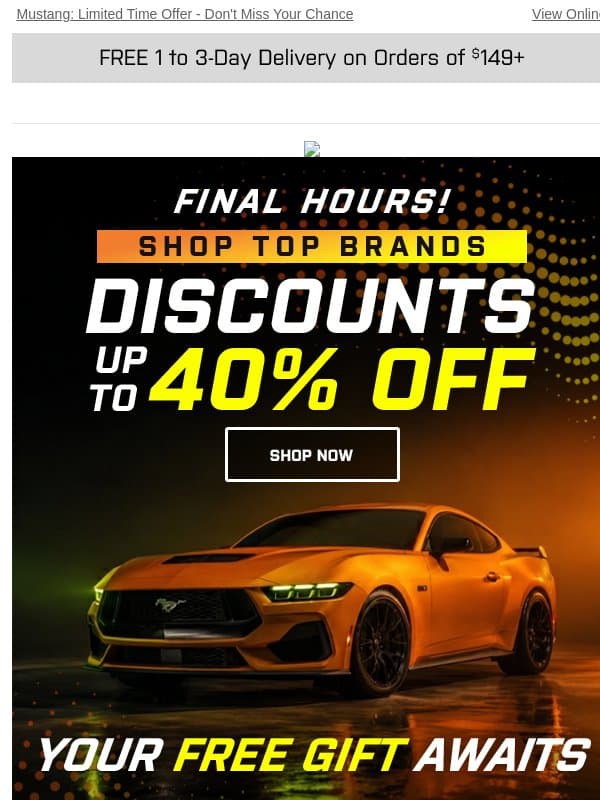 FINAL HOURS on Mustang Deals ๐จ + FREE Gear ๐ email from AmericanMuscle