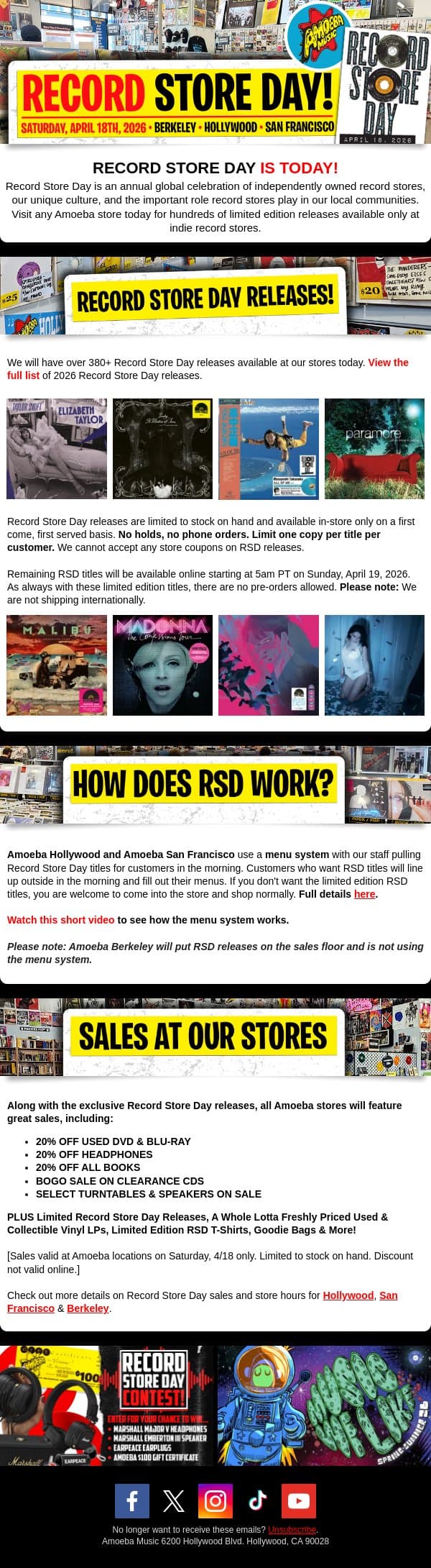 Record Store Day Is Today email from Amoeba Music screenshot