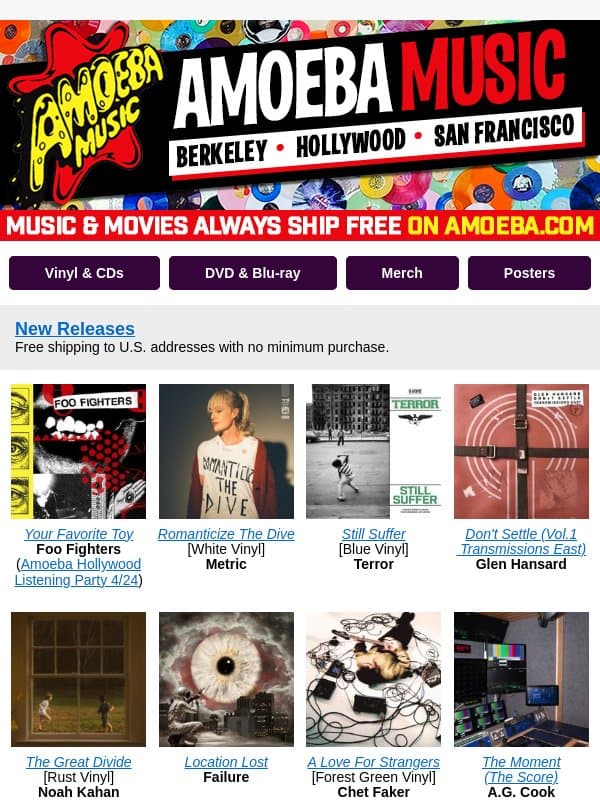 Spring 2026 Music We Like Has Begun, Netflix Is A Joke Contest, New Releases From Foo Fighters, Noah Kahan & More email from Amoeba Music