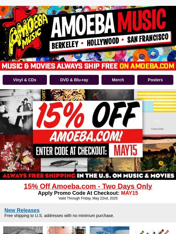 15% Off Amoeba.com - Two Days Only email from Amoeba Music