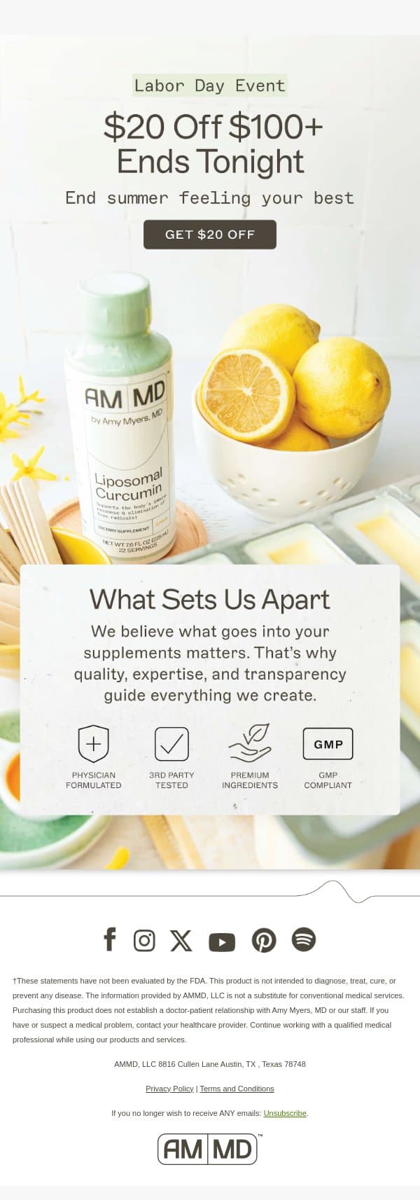 FINAL HOURS: $20 off $100+ email from Amy Myers MD screenshot