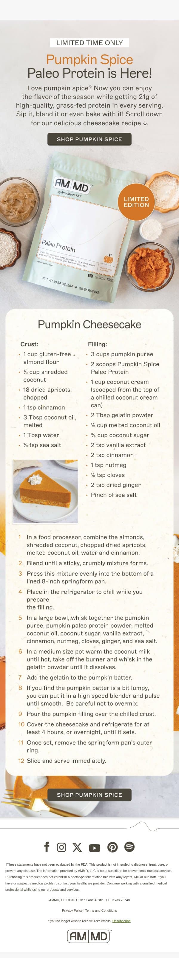 Don’t Miss Pumpkin Spice Season! email from Amy Myers MD screenshot