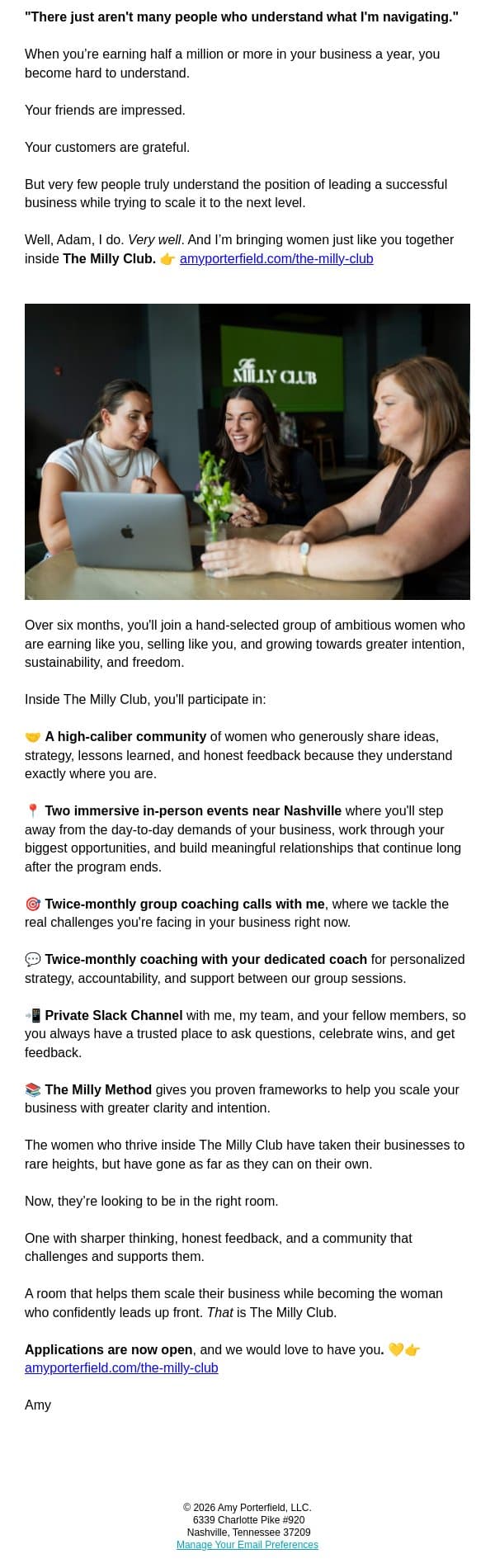 Applications are open ๐ (and this room is different) email from Amy Porterfield screenshot