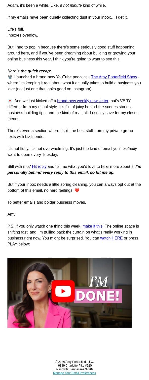 TEST email from Amy Porterfield screenshot