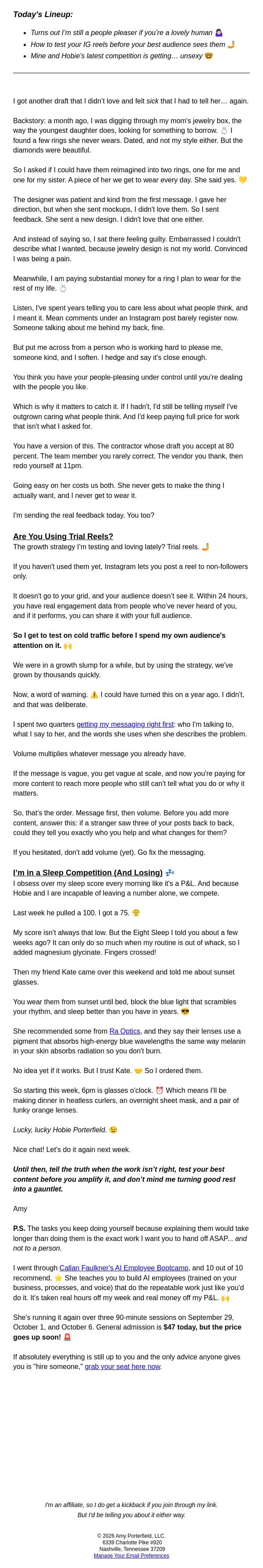 My husband is not thrilled about this 😬 email from Amy Porterfield screenshot
