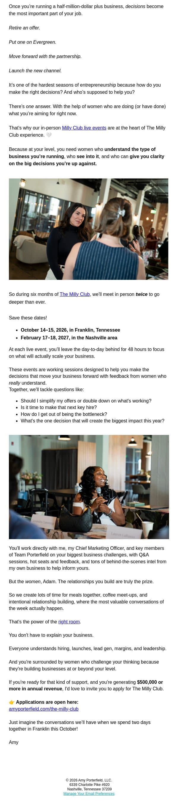 📅 Spend two days with me this October? email from Amy Porterfield screenshot