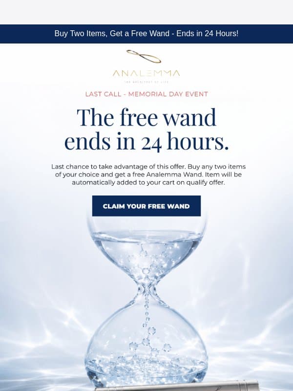 Tomorrow, this $199.90 wand isn't free anymore. email from Analemma Water
