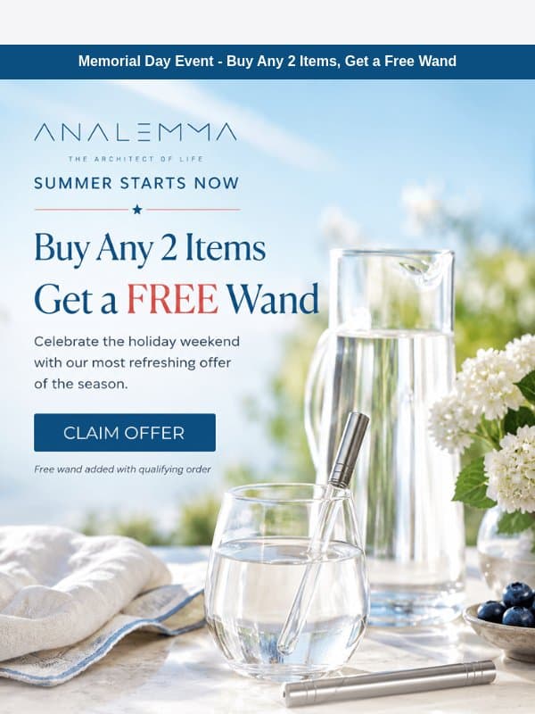 💦Start Summer with a Free Analemma Wand! email from Analemma Water
