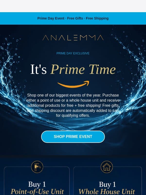 Unlock Free Gifts This Prime Day. Optimal Hydration Awaits. email from Analemma Water