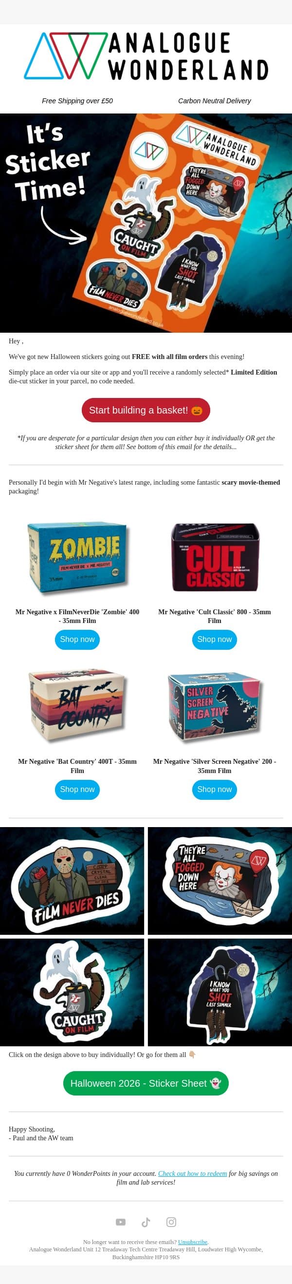 Your Order is Getting a Halloween Treat! 🎃 email from Analogue Wonderland screenshot