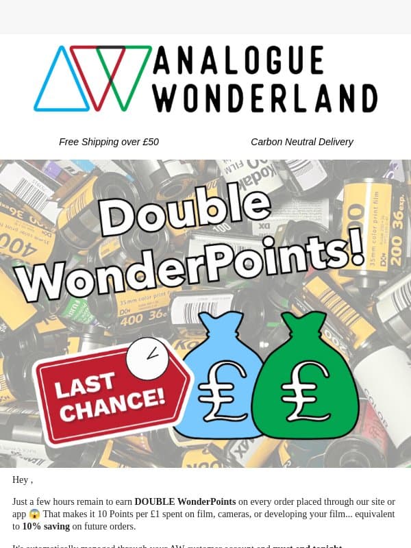 DOUBLE Rewards! 🌟🌟 Last Chance email from Analogue Wonderland