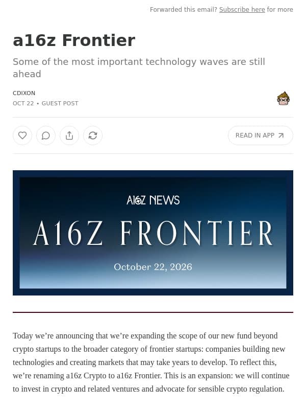 a16z Frontier email from Andreessen Horowitz