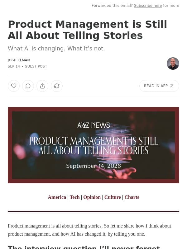 Product Management is Still All About Telling Stories email from Andreessen Horowitz