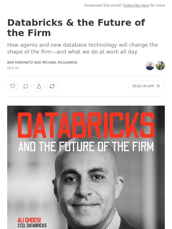 Databricks & the Future of the Firm email from Andreessen Horowitz