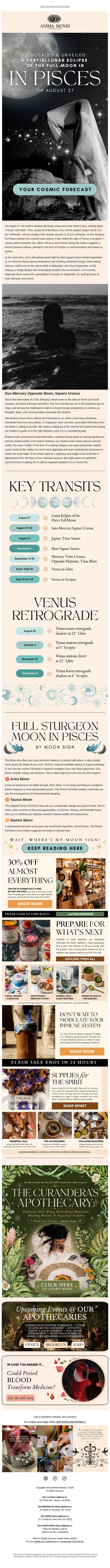 π Eclipse in Pisces + 30% Off Almost Everything β Last Call email from Anima Mundi Apothecary screenshot