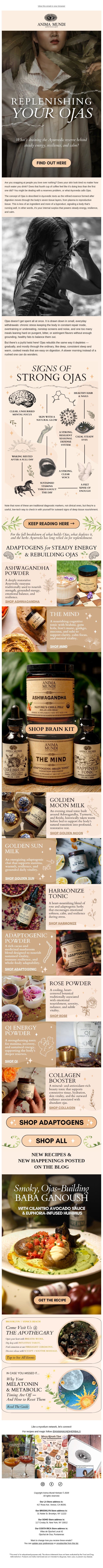π― Your Ojas Tank Is Running Low email from Anima Mundi Apothecary screenshot
