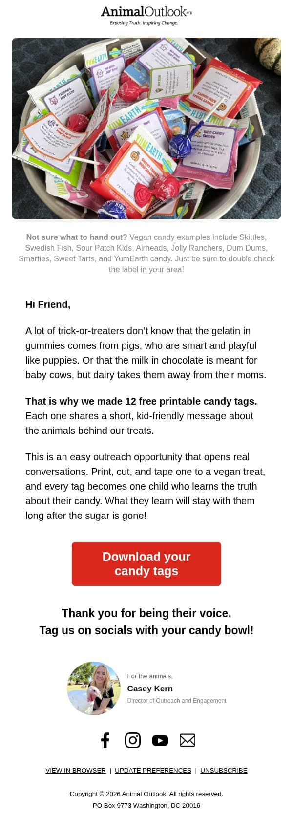 🍬 Turn your candy bowl into easy vegan outreach! email from Animal Outlook screenshot