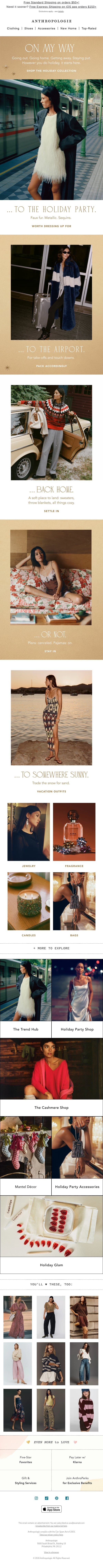 On My Way to Parties, Presents & Places to Be email from Anthropologie screenshot