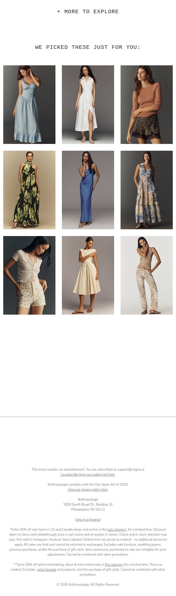 Just in: sale is an extra 50% off! email from Anthropologie screenshot