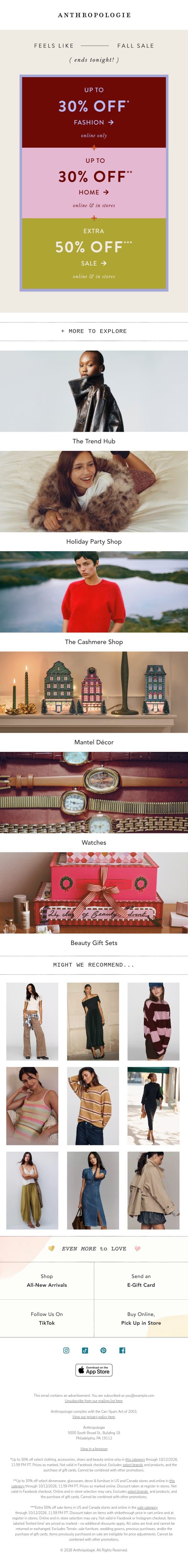 Last call! Up to 30% off Maeve, Pilcro & more email from Anthropologie screenshot