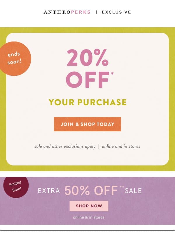 Join AnthroPerks for 20% off email from Anthropologie