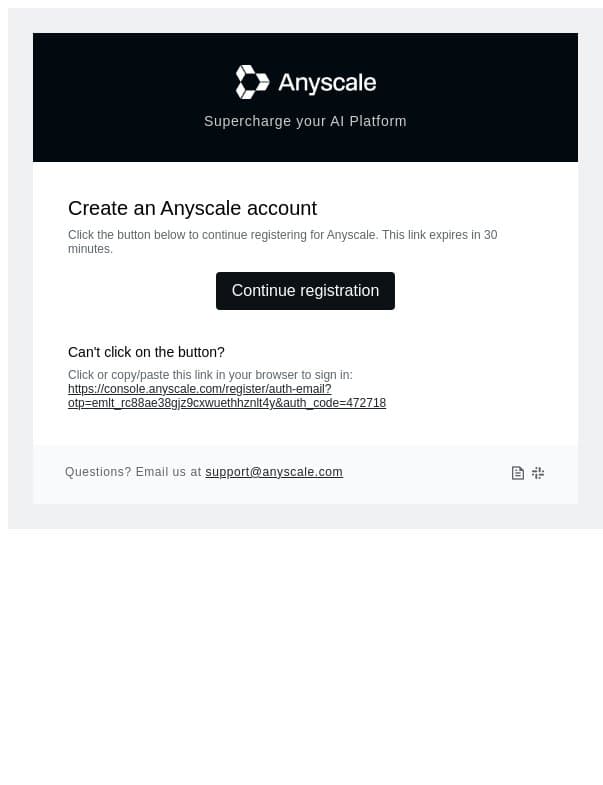 Your Anyscale Account email from Anyscale screenshot