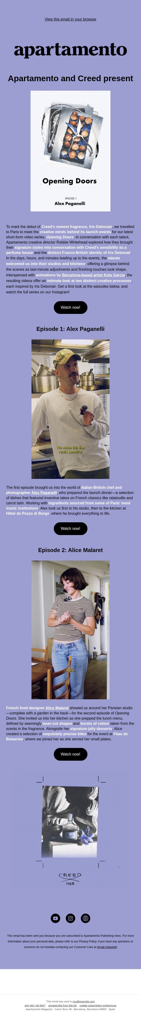 💜 Apartamento and Creed email from Apartamentomagazine screenshot